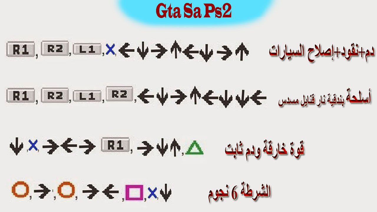 كودات gta san andreas ps2 جديدة وكاملة